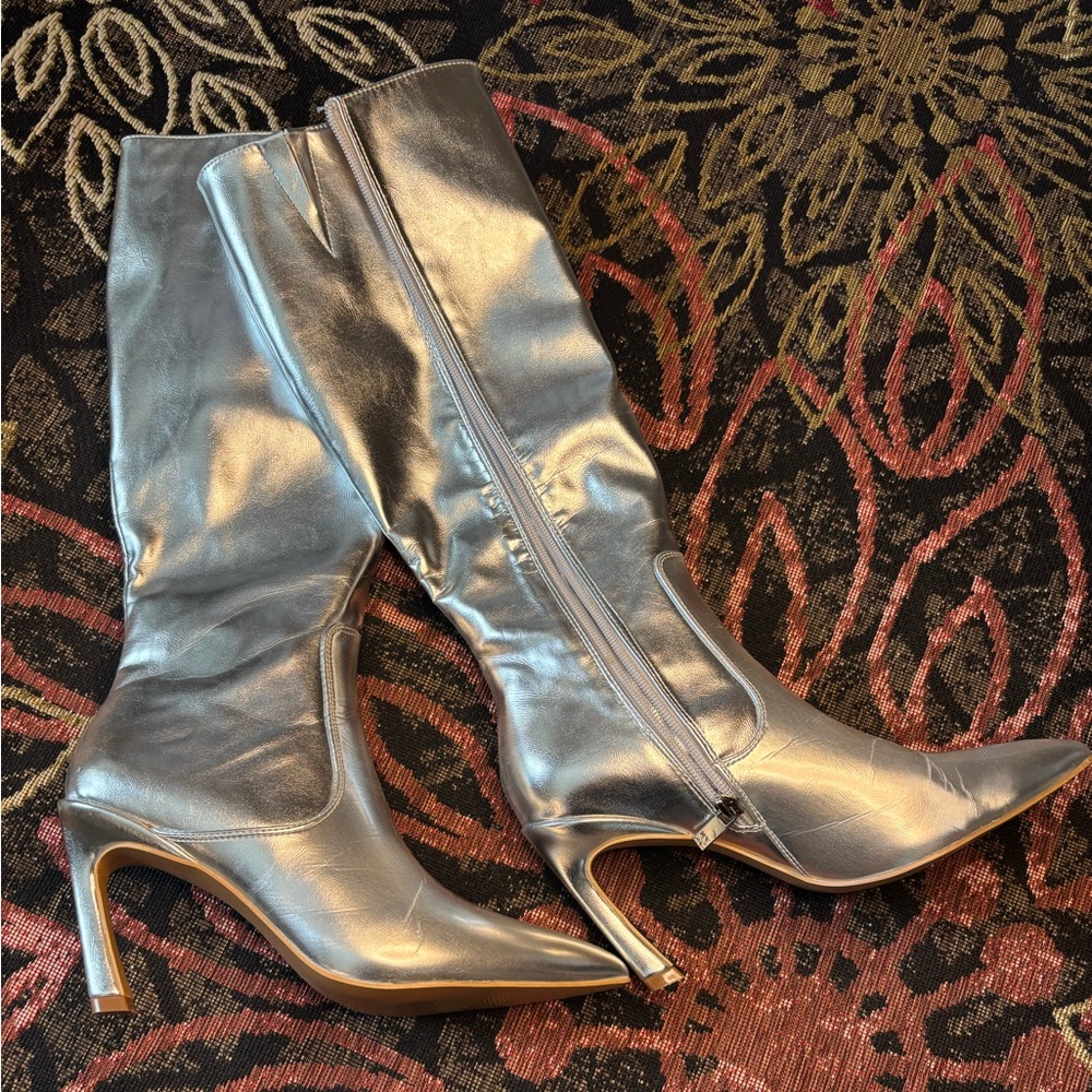 NYC Metallic Silver Heeled Boots